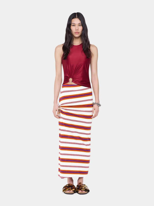 Striped Cream and Orange Cotton Maxi Skirt