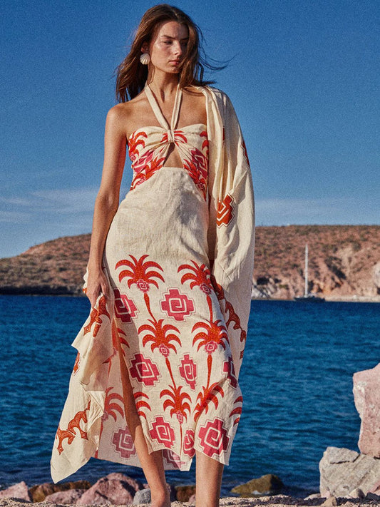 Water Adventure Linen Halter Dress