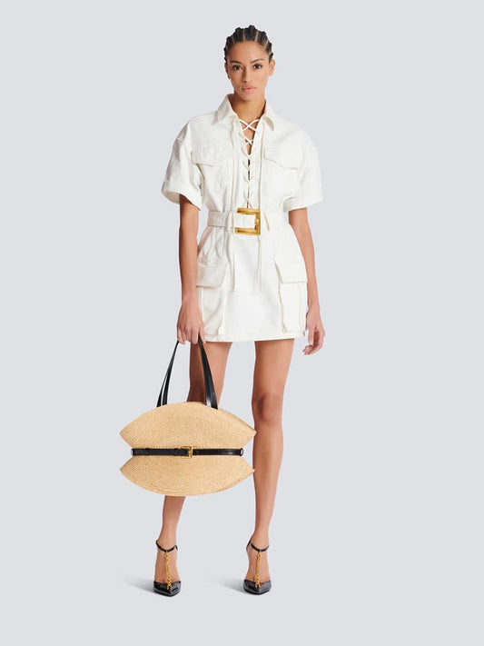 White Short Lace-Up Canvas Dress