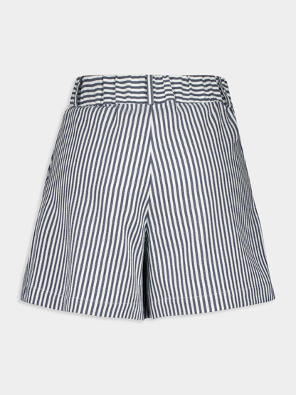 Virgo Navy Hand-Woven Striped Wide-Leg Shorts