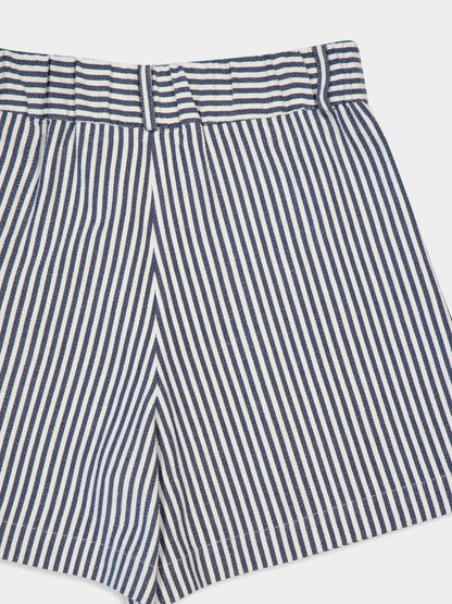 Virgo Navy Hand-Woven Striped Wide-Leg Shorts