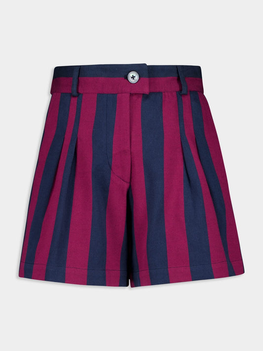 Virgo Purple Hand-Woven Striped Wide-Leg Shorts