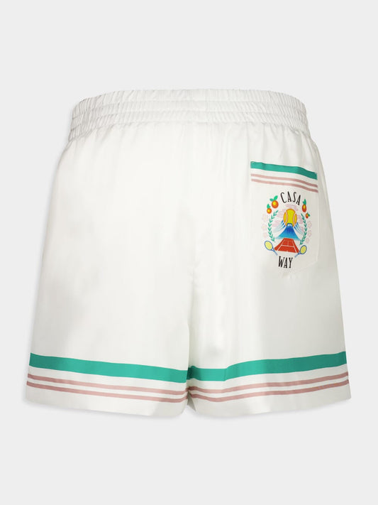 White Casa Way Silk Twill Shorts