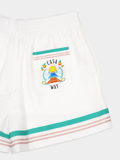 White Casa Way Silk Twill Shorts