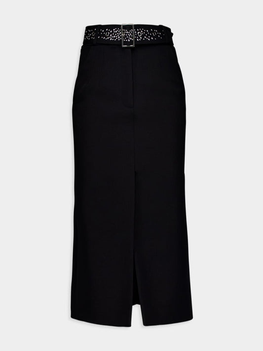 Studded-Belt Midi Skirt